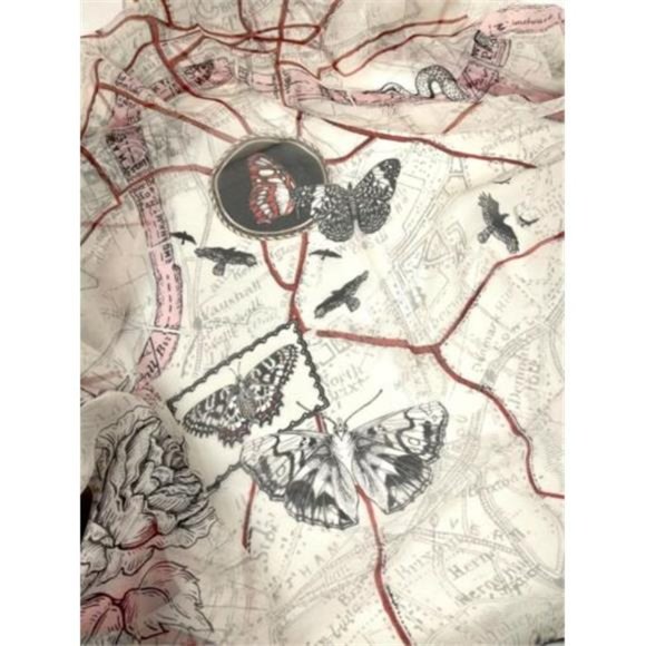 New Alexander McQueen Ivory Silk Red Skull Floral Map Scarf Shawl Authentic - Picture 6 of 9